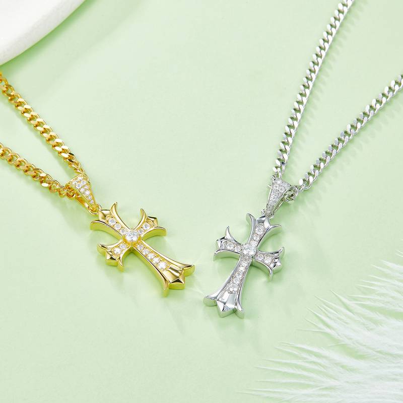 复古十字架NecklaceS925银PendantMoissanite3.0mmD级